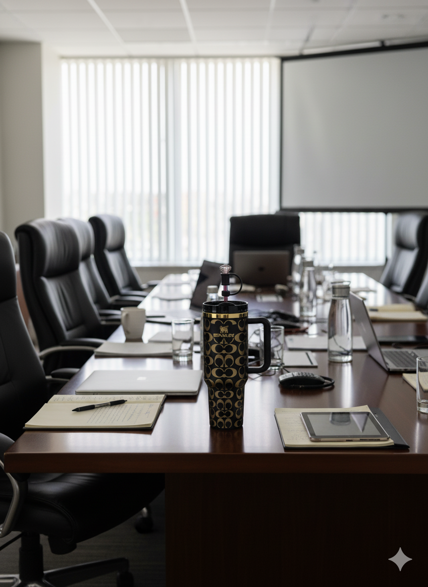 1,18 l Edelstahl Thermobecher mit holografischem Monogramm – Schwarz-Gold