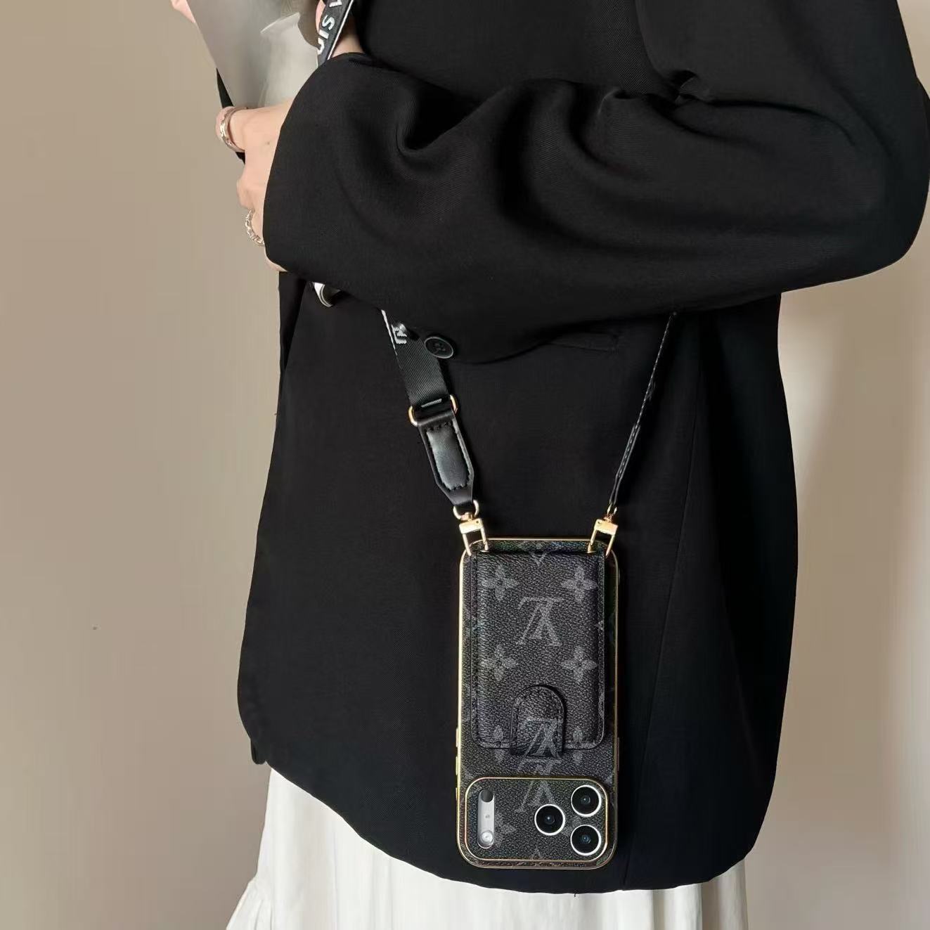 Luxury iPhone Lederhülle mit Kartenfach & abnehmbarem Trageriemen