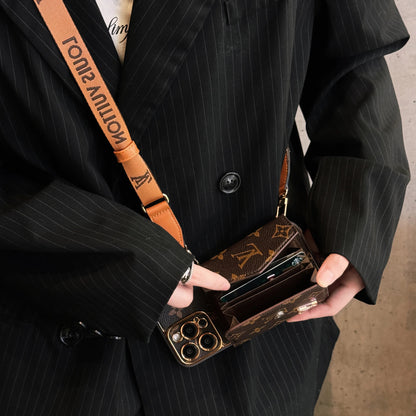 Luxury iPhone Lederhülle mit Kartenfach & abnehmbarem Trageriemen