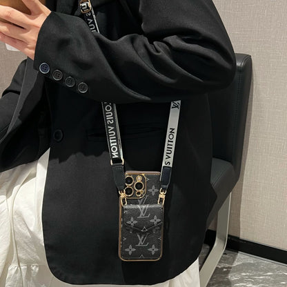 Luxury iPhone Lederhülle mit Kartenfach & abnehmbarem Trageriemen