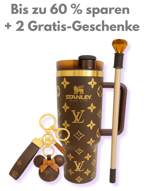 Ultimate Luxury Bundle – 1,18 l Thermobecher, Schlüsselanhänger & Gem Strohhalmaufsatz