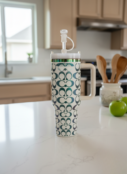 1,18 l Edelstahl Thermobecher mit holografischem Monogramm – Weiß