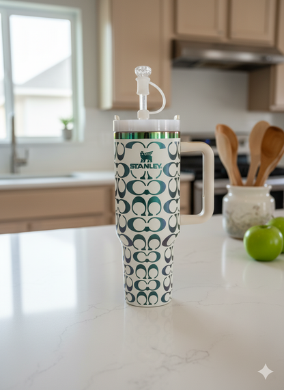 1,18 l Edelstahl Thermobecher mit holografischem Monogramm – Weiß