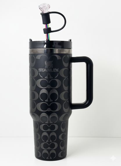 1,18 l Edelstahl Thermobecher mit holografischem Monogramm – Schwarz-Silber