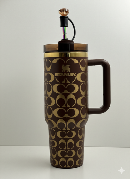 1,18 l Edelstahl Thermobecher mit holografischem Monogramm – Braun