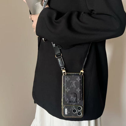 Luxury iPhone Lederhülle mit Kartenfach & abnehmbarem Trageriemen